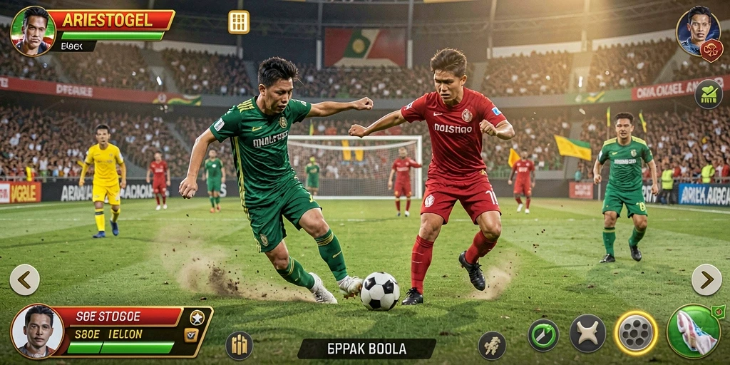 Tampilan grafis menarik dari gameplay sepak bola ARIESTOGEL.