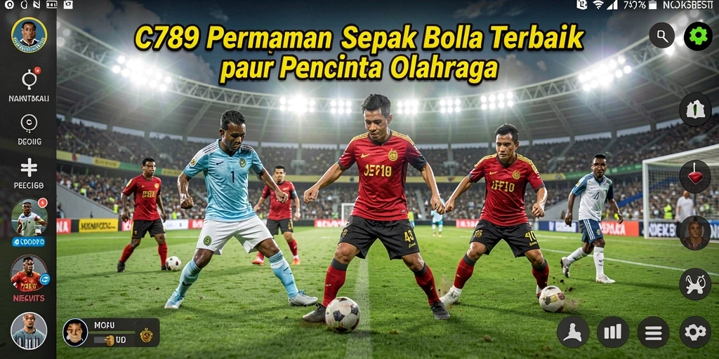 Tampilan gameplay C789 yang penuh aksi sepak bola.