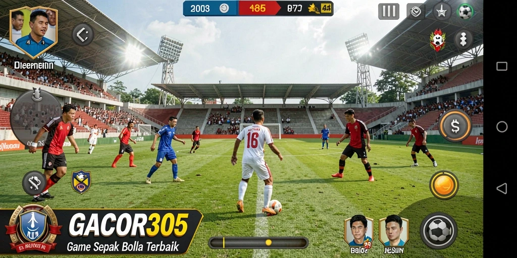 Screenshot utama GACOR305 yang menunjukkan aksi sepak bola yang mendebarkan.