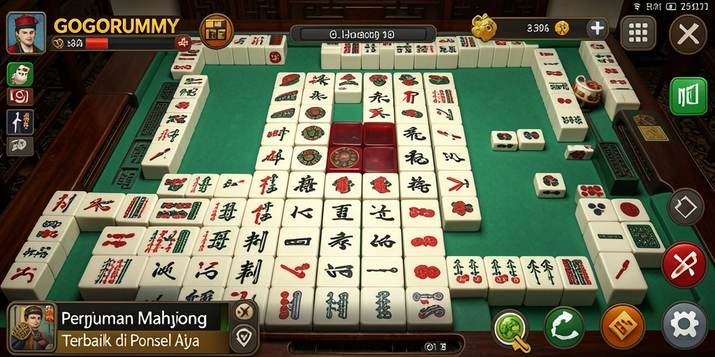 Tampilan gameplay GOGORUMMY dengan ubin Mahjong yang menarik.