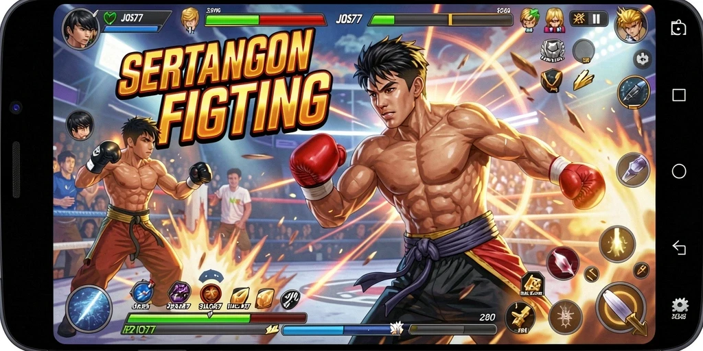 Screenshot gameplay JOS77 menampilkan pertarungan epik antar karakter.