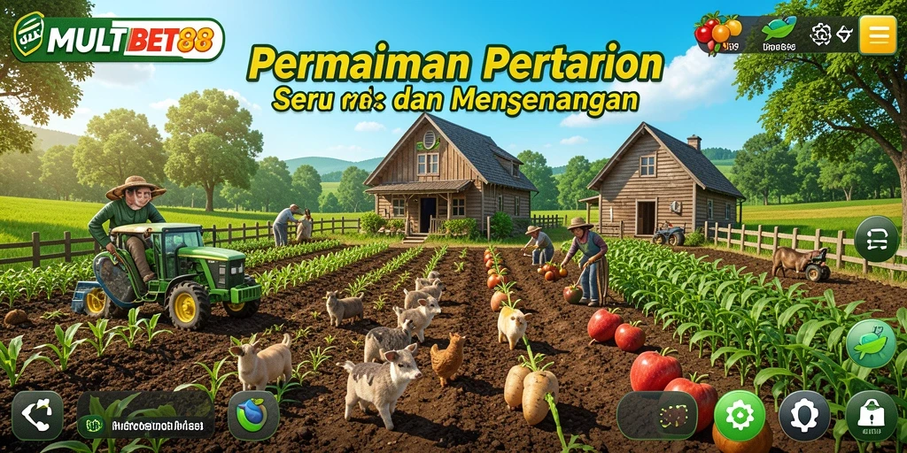 Tampilan gameplay seru di MULTIBET88 dengan ladang subur dan interaksi antar pemain.